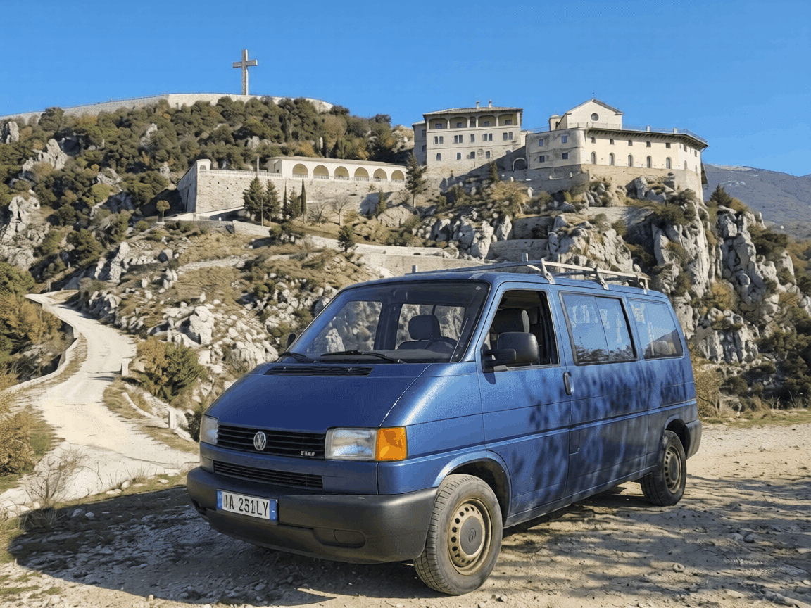 VW T4 Caravelle Blue campervan Albania rent from €90/night